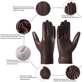 Harssidanzar Mens Luxury Italian Sheepskin Leather Gloves Vintage Finished Cashmere Lined Upgrade, Brown, XL