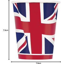 Union Jack Paper Cups – 8 Cups for VE Day 80th Anniversary Decorations for UK, Royal, Olympic, Eurovision and British Events & Celebrations