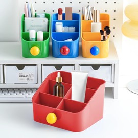 DASITON Large Capacity Makeup Brush Holder Organizer,3 Slot Makeup Brush Holder,Brush Holder Makeup Organizer for Vanity Decor,Bathroom Countertop,Makeup Storage Box,Cosmetic Display Cases(Yellow)