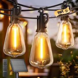 Brightown 75FT Solar String Lights Outdoor Waterproof with Remote, 35+1 LED Shatterproof Bulbs, Dimmable & Timable, 3 Light Modes - Commercial Grade Patio Lights for Garden Backyard Party Decor