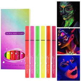 6 Stück UV Neon Körperfarben Schmink, im Dunkeln unter UV-Licht leuchtendes Körperbemalungsset, Abwaschbare Hautfreundlich Tattoo Stifte, Theaterschminke Gesicht Körper Malerei