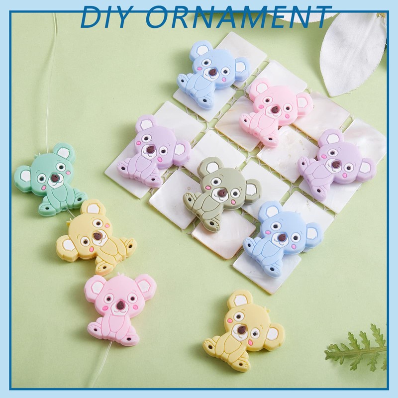 WEWAYSMILE 12pc Animal Silicone Beads DIY Crafts, Koala Style