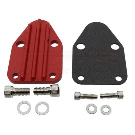 CFR Performance Red Finned Zinc Alloy Fuel Pump Block Off Plate Fits Chevy SBC 283 302 305 307