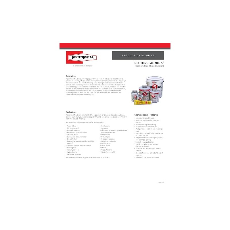 RectorSeal No. 5 25631 Pipe Thread Sealant, Lubricates & Protects