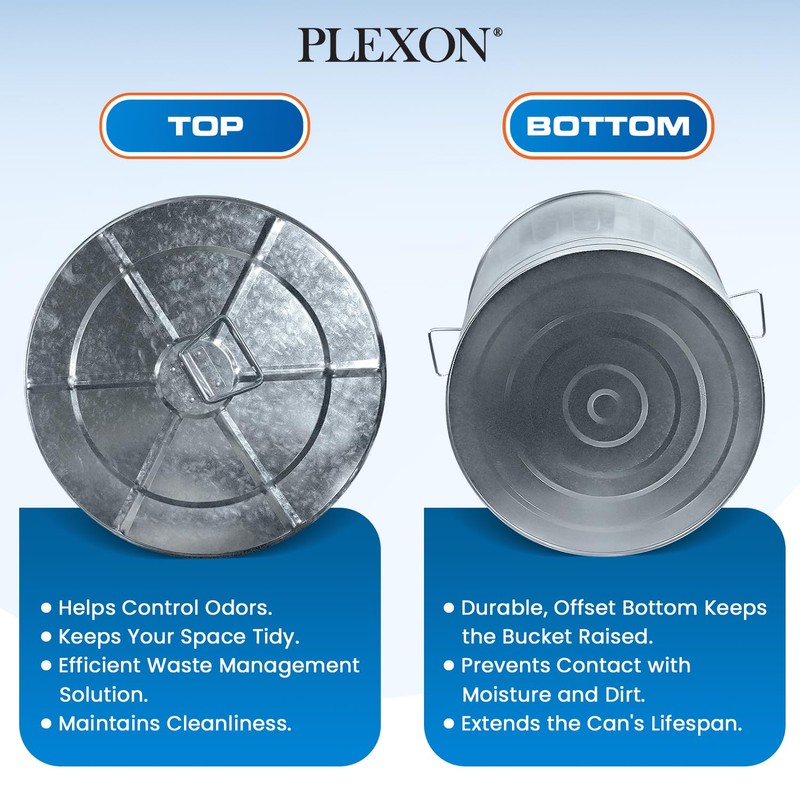 Plexon Metal Trash Can with Lid Outdoor 31 Gallon Galvanized