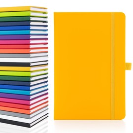 Notes London Plain Page A5 Notebook, White Unlined Blank Pages, Pen Loop, Ribbon and Paper Pocket, Medium Hardback, Note, Eco Sustainable sourced Paper (Yellow)