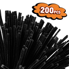 Pipe Cleaners Craft, 200PCS Black Chenille Stems, Thick Pipe Cleaners Bulk for Kids Arts and Crafts Projects, Hair Braid, Christmas Decorations(6 mm x 12 Inch)