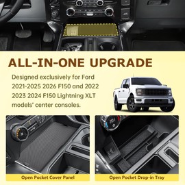 X-TKER Center Console Organizer Set Compatible with Ford 2021-2025 2026 F-150 & 2022 2023 2024 F150 Lightning XLT Truck Accessories – Front Open Pocket Lid Hidden Storage Tray Insert Compartment 2PCS
