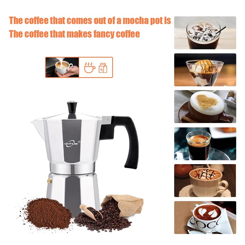 MVPLUE Classic Stovetop Espresso Maker 6 Cup ，Moka Pot Aluminum