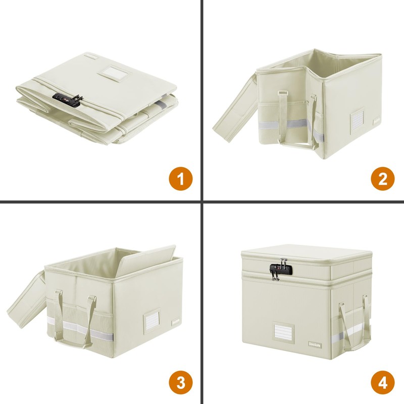 DocSafe File Box with Lock,Multi-Layer Fireproof Document Box Collapsible File