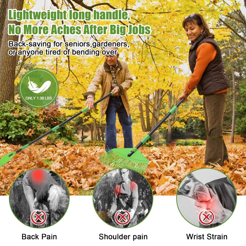 Plastic Leaf Rake - Upgraded Anti-Break Nylon Head,65" Adjustable Outdoor