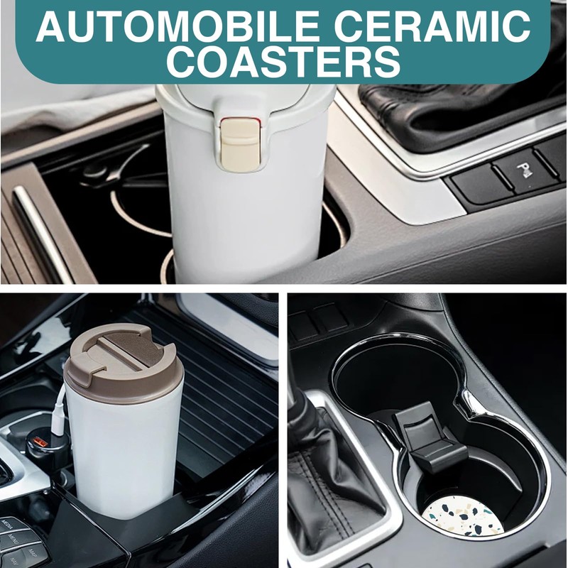 4 Pcs Absorbent Ceramic Car Cup Holder Coasters, White and