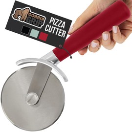 GORILLA GRIP Large Pizza Cutter Wheel, 9 Inch, Rust Resistant Sharp Stainless Steel Blade, Slip Resistant Handle, Thumb Guard Protection, Slice Thick or Thin Pizzas, Pie, Pastries in Seconds, Red