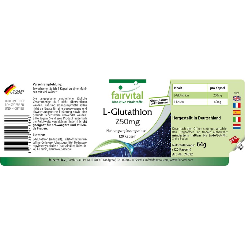 Fairvital | L-Glutathion 250mg - VEGAN - 120 Kapseln