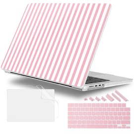 Lepeoac Case for M5 MacBook Pro 14 inch 2026 Model A3427 A3426 Fit 2025-2021 Model A3434 A3112 M4 A3112 A3401 A3185 M3 A2918 A2992 M2 A2779 M1 A2442 Pro/Max Cover, Pink & White Stripes