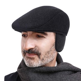 DOCILA Woolen Beret Hat for Men with Ear Flaps Urban Grey Fold-Down Ear Protection Flat Newsboy Caps Warm Winter Irish Gatsby Hat Thick Warm Grandpa Forward Cap