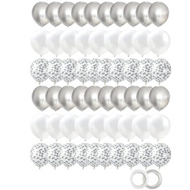 ZHOUHON Pack of 60 Silver Balloons, Confetti Balloons, White Balloons, Used for Baby Shower, Party, Decoration, Wedding, Anniversary, Graduation, Bridal Shower (Silver)