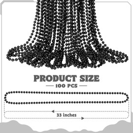 100 PCS Mardi Gras Beads Bulk, 33" Black Mardi Gras Beaded Necklace, Round Metallic Black Beads Stuff Set, Parade Throw Accessories Set Party Favors Carnival Decorations