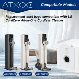12 Pack Replacement Dust Bags Fit for LG CordZero Vacuum Bags, Compatible with LG All-in-One Tower A939KBGS, A938KBGS, A937KGMS and A949KTMS