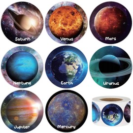 Hohamn 600Pcs Planet Solar System Stickers Roll for Kids 1.5 Inch Round Space Stickers for Boys Girls Solar System Party Favors Gifts Decoration Teachers Student Classroom Reward