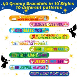 Frienda 40 Pcs Bible Verses Religious Christian Slap Bracelets for Kids VBS Jesus Love You Wristbands Inspirational Motivational Nativity Slap Bracelet Sunday School Supplies He Is Risen(Motivational)