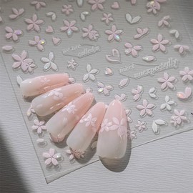 DUOLEIMI Nail Stickers, Cherry Blossoms, Flower Nail Stickers, Sheer, White, Nail Design, Nail Art, Stickers, Flower, Gel Nails, Cute, Spring and Summer, Nail Decoration Parts, Accessories (Set of 3)