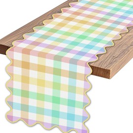 Easter Buffalo Plaid Table Runner Farmhouse Gingham Kitchen Dining Table Centerpiece Pastel Spring Summer Checkered Decor Happy Easter Decorations for Home Party-72 Inches Long
