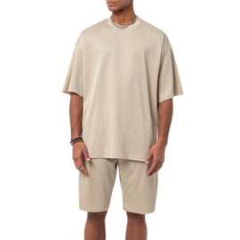 Red Bridge Men's Short-Sleeved Jogging Suit - Shorts Set Suit, beige