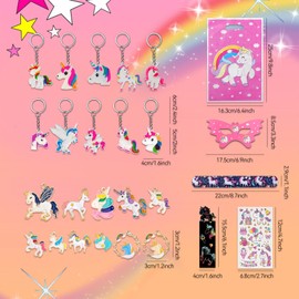 GOTFUN 72 Pcs Unicorn Party Bags Fillers for Girls, Unicorn Theme Toy, Kids' Party Favors Gift Bags Scratch Paintings Masks Keychains Slap Bracelet Sticker Pendants for Birthday Party Christmas Gifts