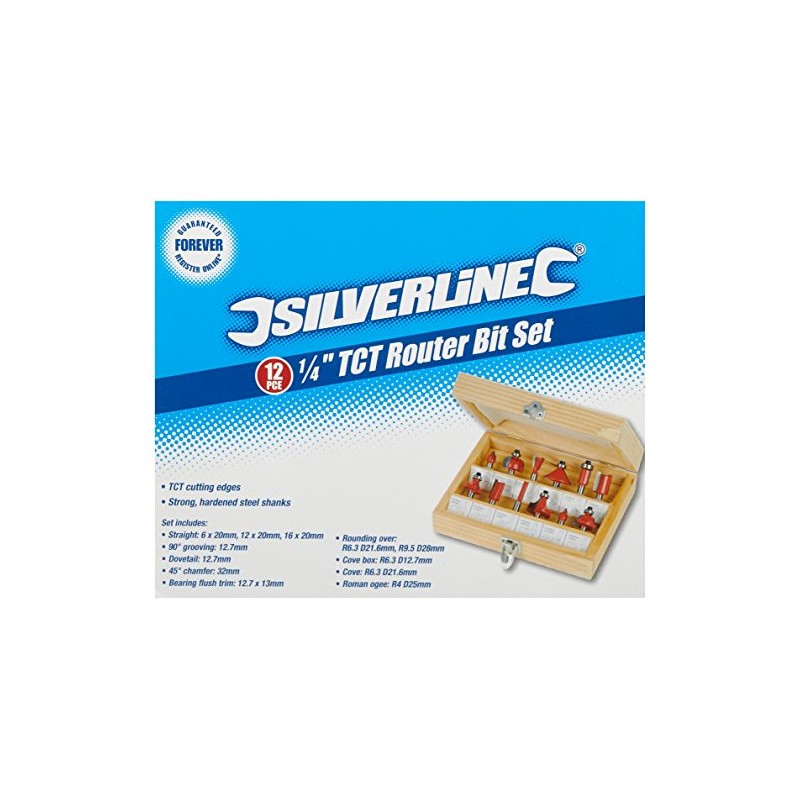 Silverline 792084 1/4" TCT Router Bit Set 12pce 1/4"