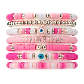 Besydec Preppy Sufer Heishi Beaded Bracelets,Clay beads Friendship Bracelet, Bohemian Stackable Stretch Bracelets For Women, Aesthetic Jewelry,Cute Beaded Bracelets for Women