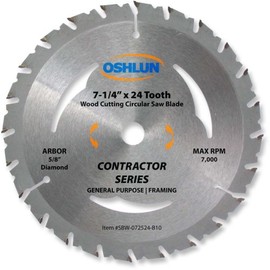 Oshlun SBW-072524-B10 7-1/4-Inch 24 Tooth ATB Contractor Series General Purpose and Framing Saw Blade with 5/8-Inch Arbor (Diamond Knockout) (2-Pack)