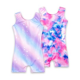 Nokecina Girls Gymnastics Leotards Size 5-6 Years Old Colorful Stars 2 Packs Tumbling Bodysuit