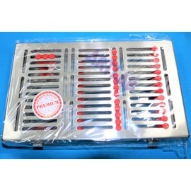 German Autoclave Sterilization Cassette Rack Box Tray with Buttons for 20 Instruments 11 inch L X 7 Inch W Red Cynamed