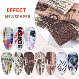 Newspaper Nail Foil Transfer Stickers Decals, 10 Sheets Magazine Patterns Nail Foils Designs Nail Art Decal Acrylic Supplies for Women Girls Manicure Charms Decorations, DIY Resin Polish Nail Art Tips