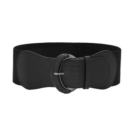 MEMOFYND 1 Piece Elastic Wide Belt, Women's Elastic Waistband, Women's Leather Wide Belt, Women's Stretch Wide Belt, Wide Elastic Adjustable Waistband, Coat Belt (Black), black