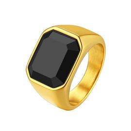 Richsteel Sovereign Finger Jewellery Black Onyx Ring Mens Chunky Rings Gold