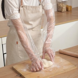 Generic Long Arm Gloves - 50 Pieces, 60cm, Transparent, Waterproof, Oil Resistant, CPE Material, Kitchen Cooking, Dishwashing, Cleaning