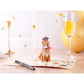 Liif 2025 Graduation Dog 3D Pop Up Graduation Card, Class of 2025, for College, High School, Son, Daughter, PHD, Master