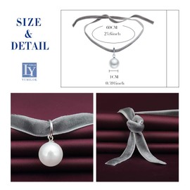 Yumilok Women Ladies Girls Choker Necklace with Beads Pendant Black Velvet Collar Beautiful Gift, Pearl Silver Fabric Pearl Silver, Pearl