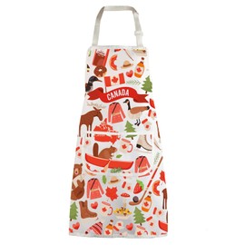 WZMPA Canada Kitchen Apron Canada Chef Gift Canada Tour Adjustable Apron with Pockets for BBQ Baking, Canada White Ap