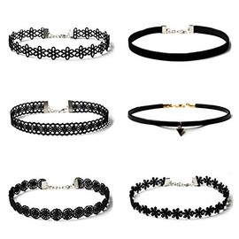Maxforever Maxforever 6 PCS Necklaces Black Velvet Choker Set Classic Gothic Tattoo Lace Chokers