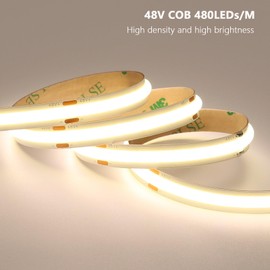 BENLUN 48V COB LED Strip Light 65.6ft, 4000K Natural White Flexible Cuttable LED Tape Lights 8W/M 480LEDs/M CRI 92 with AC 110V Power Supply for Bedroom Ceiling Living Room Commercial