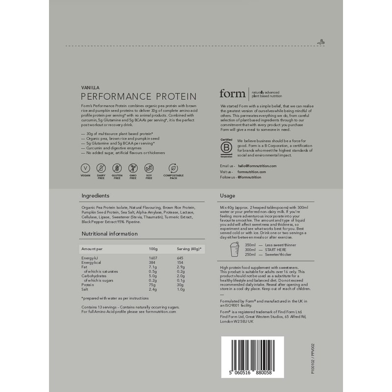 Form Performance Protein - Vegan Protein Powder - Complete Amino