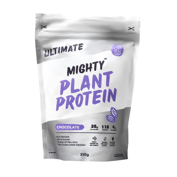 Mighty Ultimate Vegan Protein Powder, Chocolate Flavour, (17 Servings, 510g Bag Without Scoop), Plant Based, Dairy Free Protein Shakes, Added Vitamins, Minerals