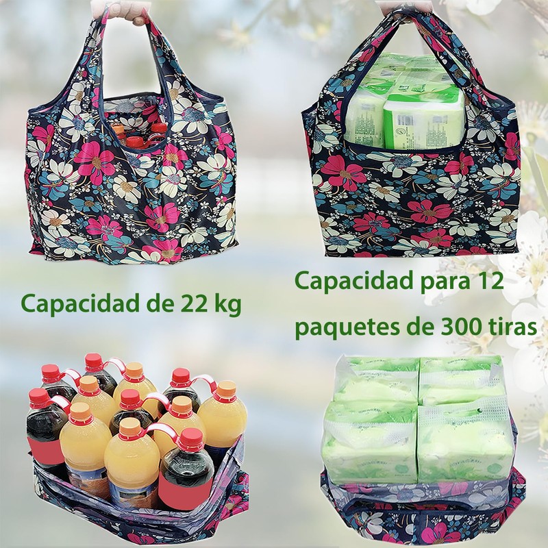 12 Piezas Bolsas Plegables Reutilizables, Bolsa Plegable de Poliéster de