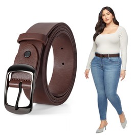 JASGOOD - Cinturón de piel para mujer, talla grande, color negro, casual, para jeans, con hebilla de metal, Cafetera Negro, Fit Waist Size 48''-52''