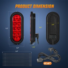 Nilight Hitch Cargo Carrier Light Kit 2PCS 6Inch Red Oval LED with Flush Mount Grommets Wire Harness Waterproof Stop Turn Signals Tail Lights for Luggage Bike Rack