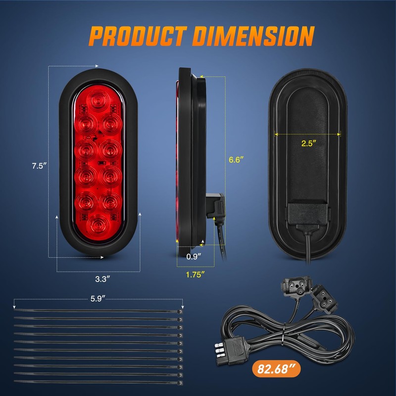 Nilight Hitch Cargo Carrier Light Kit 2PCS 6Inch Red Oval