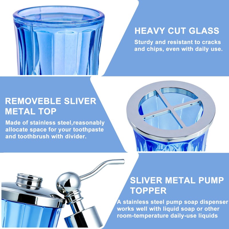 Bathroom Accessories Set,5 Pcs Blue Glass Bathroom Accessory Set,Complete Lotion